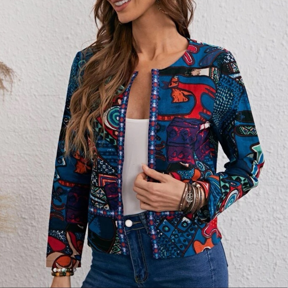 Geometric Print Open Front Jacket - image 3